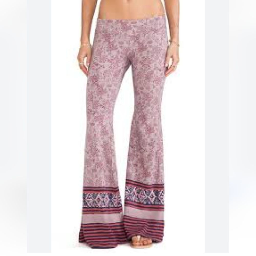 Free People Mauve Floral Bell Bottom Pants